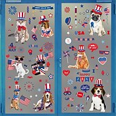  388 stuks raamstickers voor 4 juli, 36 vellen (4 verpakkingen) patriottische statische stickers met schattige honden en katten, herbruikbare stickers met de Amerikaanse vlag voor