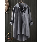 olcso Alapvető műszálas ingek-Női Blúz Pamut póló 100% pamuk Gombok Tömör szín Napi Stílusos Alap Hosszú ujj Állógallér Hosszú felsők Napi Fekete Fehér Sötétkék Lóhere Khakizöld Tavasz Ősz