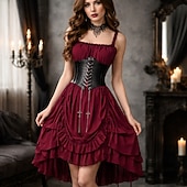 abordables Vestido-Conjunto Gótico Victoriano Renacimiento Asimétrica Vestidos Faja Collar con accesorios Princesas Corte A Disfraz Mujer Víspera de Todos los Santos Carnaval Casual Diario Feria del Renacimiento LARP