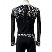 رخيصةأون أزياء التزلج على الجليد للأولاد والرجال-توب للتزلج الفني على الجليد رجالي تزلج على الجليد كنزات أسود بقع قابل للبسط التدريب منافسة ملابس التزلج كلاسيكي الكريستال / حجر الراين كم طويل التزحلق على الجليد الرقص على الجليد