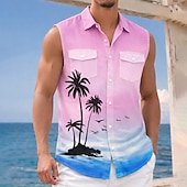 economico Piante tropicali-Per uomo Albero di Cocco Colore sfumato Piante Tropicali Camicia Camicia hawaiana estiva Camicia Aloha Senza Maniche Resort Vacanza al Mare Estate Primavera Collo ripiegato Stampa 3D Due tasche