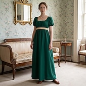 preiswerte Kleid-19. Jahrhundert Regency-Zeit Knöchellänge Kleid Kurze Ärmel Prinzessin Dame Edelfrau Einfarbig Quadrathals Kostüm Damen königlich Halloween Karneval Teegesellschaft LARP Renaissance-Messe Erwachsene