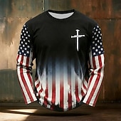 economico T-shirt Patriottici 250-4 luglio 2026 250° Memorial Day Maglietta a maniche lunghe da uomo con Bibbia Patriottica Patriot Bandiera Americana Casual