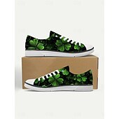  Мужские кроссовки с принтом в виде клевера ко Дню Святого Патрика – стильные. &Удобные парусиновые туфли на шнуровке с зеленым цветочным рисунком, идеально подходящие для празднования Дня Святого