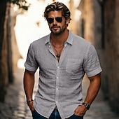  Herre Skjorte Linskjorte Sommerskjorte Strandskjorte Skjorte med knapper Skjorter uten stopp عادي Avslappet Daglig Svart Hvit Navyblå Himmelblå Kortermet Aftæpning Sommer Vår & Vinter Klær Lomme