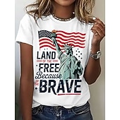  Amerykański Dzień Niepodległości Damskie Podkoszulek Nadruk Graficzny Flaga Litera Elegancki Klasyczny Codzienny Krótki rękaw Półgolf Zwykłe topy Codzienny Niebieski Czarny Biały Lato Wiosna