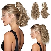 cheap Ponytails-2 PCS Ponytail Extensions Claw Clip Short Pony Tails Wavy Curly Synthetic Hairpieces for Women 12 Inch 14Inch Set