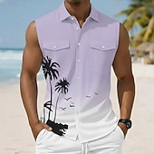 Χαμηλού Κόστους Τροπικά φυτά-Ανδρικά Δέντρο καρύδας Χρωματική κλίση Τροπικά φυτά Πουκάμισο Χαβανέζικο πουκάμισο Πουκάμισο Aloha Αμάνικο Θέρετρο Διακοπές στην παραλία Καλοκαίρι Άνοιξη Απορρίπτω 3D