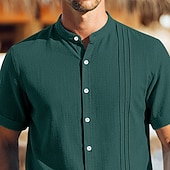 economico Vacanza-Per uomo Camicia Camicia di lino Camicia popover Camicia Estiva Abbigliamento da spiaggia Camicia con colletto alla coreana Semplice Casuale Quotidiano Nero Bianco Cachi Manica Corta Collo alla