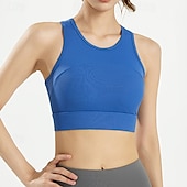 baratos Sutiã Esportivo-Mulheres Sustentação Média Regata com Bojo Sutiã de corrida Delgado Good Top Acolchoado Academia Exercício Corrida Leve Elástico Respirável Preto Branco Azul Retalhos