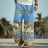 cheap Men's Printed Casual Pants-Men's Coconut Tree Palm Tree Tropical Plants Trousers Baggy Pants Casual Pants Mid Waist Hawaiian Outdoor Vacation Beach Wear Elastic Drawstring Waist Linen-Like Pants with Pockets Summer Spring 3D