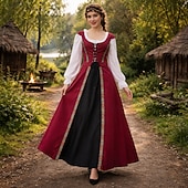 economico Vestito-Retrò Vintage Medievale Rinascimento Lunghezza al pavimento Vestito Lunghe Vichingo Allacciato Costume Per donna Fantasia Halloween Carnevale Fiera Rinascimentale LARP Festa a tema retrò Adulti