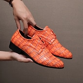 abordables Chaussures Derby-Chaussures habillées pour hommes en similicuir orange à motif crocodile – chaussures de ville et de mariage pour messieurs modernes