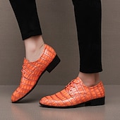 abordables Chaussures Derby-Chaussures habillées pour hommes en similicuir orange à motif crocodile – chaussures de ville et de mariage pour messieurs modernes