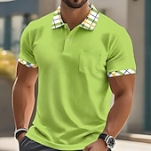 levne Pánské klasické polo-Pánské Golfová košile Polokošile Pique Ležérní Obchod Klasický Krátký rukáv Módní Základní Pevná barva Pléd Knoflíky Léto Jaro Jaro &amp; podzim Běžný Bílá Žlutá Námořnická modř Trávová zelená Golfov