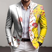 baratos Blazers Impressos Masculinos-Homens Estampa floral Jaqueta Blazer Casaco Da Moda Confortável Respirável Artistíco Casual Casual Diário Formal Impressão 3D Botões Bolso multi Outono &amp; inverno Primavera Entalhe Manga Longa Azul