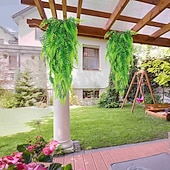 tanie Rośliny sztuczne i zieleń-4 wiązki wiszących sztucznych roślin, odporna na promieniowanie UV, sztuczna paproć bostońska, realistyczna sztuczna zieleń, plastikowe pnącza bluszczu do ściany, do domu, pokoju, ogrodu, wesela,