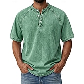  Miesten T-paita Demin paita 100 % puuvillahappopesupaita Henley toppi Lyhythihainen Tavallinen Vintage Katutyyli Vapaa-aika Pesty Raglan Sleeves Stand-kaula-aukko Henley Kausaliteetti Koti Katu Kevät