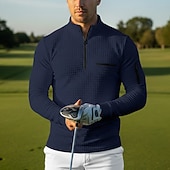 voordelige Heren Klassieke Polo-Voor heren Wafel Poloshirts Pullover Casual Sport &amp; Outdoor Kwart ritssluiting Lange mouw Modieus Comfortabel Kleurenblok Rits omhoog Zak Lente Herfst Lente &amp; Herfst Strak blauw Zwart Wit Oranje