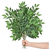 levne Umělé rostliny a zeleň-5 ks umělých stonků listů eukalyptu, svatební imitace jujube &amp;banyánové listy, zeleň, větve, umělé rostliny ve stylu jarního lesa do bytové dekorace vázy