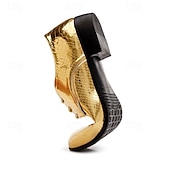 זול נעלי דרבי-נעלי ערב מטאליות לגברים בצבע תנין מוזהב - נעליים רשמיות מבריקות למסיבות, חתונות ואירועי מועדוני לילה