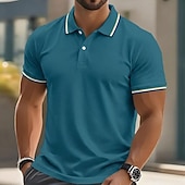 abordables Polo clásico para hombre-Hombre Camiseta de golf Camisetas polo piqué Casual Negocio Cuello polo acanalado Manga Corta Moda Básico Color sólido Plano Botones Verano Primavera Primavera &amp; Otoño Ajuste regular Azul cielo