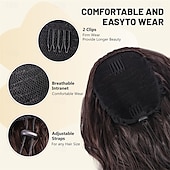 baratos Rabos-de-Cavalo-Extensão de rabo de cavalo com cordão de 66 cm (26 polegadas), aplique de cabelo longo e ondulado para mulheres - aplique de cabelo sintético para uso diário (castanho chocolate com mechas loiras mel)