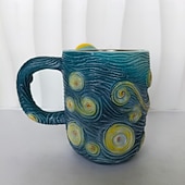 preiswerte Becher &amp; Tassen-Van Gogh Sternennacht 3D-Harzbecher, handbemalte Kaffeetasse, kunstvoll gestalteter Teebecher mit Reliefprägung, künstlerisches Geschenk für Kunstliebhaber, Zuhause &amp;Bürogestaltung