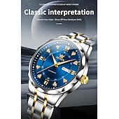 levne Mechanické hodinky-Nové pánské business hodinky značky Olevs s luminiscenčním displejem, kalendářem a týdenním ukazatelem, plně automatickým mechanickým strojkem, tvarem kosočtverce osazeným diamanty, voděodolné, vhodné