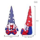  Confezione da 2 statuette decorative americane Rudolf, pentagramma a strisce, bambola nana senza volto, 250 pezzi, per il giorno dell'indipendenza