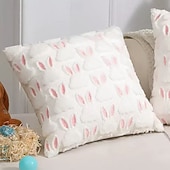 cheap Throw Pillows &amp; Covers-1pc Easter Pillow Covers 18" x 18" , Easter Decorations Cute Soft Plush Bunny Throw Pillow, Spring Farmhouse Decorations for Home Sofa Couch Living Room Bedroom