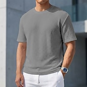 halpa perus t-paidat-Miesten T-paita Lihaspaita Ribbineulos T-paita Lyhythihainen Lyhyt hiha Tiukka pyöreä kaula-aukko Kesä Tavallinen Pintakäsitelty Pit Strip Muoti Suunnittelija Perus Crewneck Kausaliteetti Loma Katu