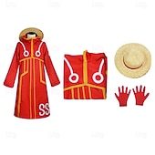 abordables Disfraces de anime-Aventurero del océano Pirata Luffy Pirata del Sombrero de Paja Animé Traje de cosplay Accesorios Trajes De Cosplay Víspera de Todos los Santos Carnaval Mascarada Chaqueta Guantes Sombrero Para Hombre