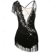 abordables Vestidos de Patinaje Artístico-Vestido de patinaje artístico Chica Patinaje Sobre Hielo Vestidos Violeta Negro Blanco Retazos Espalda Abierta Elástico Entrenamiento Competición Ropa de Patinaje Clásico Cristal / Strass Sin Mangas