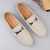economico Mocassini casual-mocassini slip-on da uomo in similpelle bianca con fibbia in metallo, classiche scarpe casual da lavoro per gli spostamenti in ufficio, i matrimoni e l'uso quotidiano
