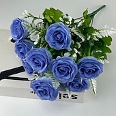 levne Umělé květiny-umělé růže, aranžmá z hedvábných růží do obývacího pokoje, květinová dekorace na stůl pod televizní stolek, umělé květiny do středu pokoje