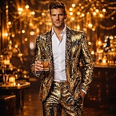 お買い得  トップス-ディスコ 1980年代 テールコート プラスサイズ 長袖 ディスコ スパンコール 仮装 男性用 カーニバルコスチューム マスカレード クラブ プライドパレード プライド月間 成人 コート オールシーズン