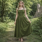 cheap Dresses-Vintage Medieval Renaissance Long Length Dress Fairy Lace up A-Line Fancy Dress Women's Fantasy Halloween Carnival Masquerade Renaissance Fair LARP Retro Theme Party Adults Dress