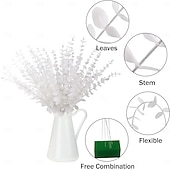 baratos Flor artificial-24 hastes artificiais de eucalipto branco, folhas e galhos de eucalipto de 38 cm (15 polegadas) para buquê de casamento e decoração de casa.