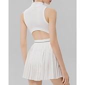 baratos Vestido Feminino-Mulheres Cor Sólida Vestido de tênis com shorts e sutiã embutidos Vestido esportivo Sem Manga Zip Up Bolsos Elástico Respirável Tênis Corrida Ginástica Gola Alta Vestidos Moletom Preto Branco Roupas