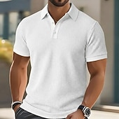 ieftine Polo clasic pentru bărbați-Bărbați Tricouri polo Waffle Texturat Casual Concediu Rever Guler polo cu nervuri Manșon scurt Modă De Bază Simplu Texturat Nasturi Moale Vară Primăvară Fit regulat Galben Verde mentă Trifoi Kaki Gri