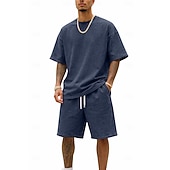 cheap Men's Basic Tees sets-Men T-shirt Suits Tracksuit Shorts and T Shirt Set Short Sleeve Crew Neck Summer Color Block Gymnatics Casual 2 Piece Distressed Casual Vacation Daily Wear Army Green Black Gray Top Tee for Men