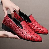 abordables Mocasines-Zapatos sin cordones con estampado de cocodrilo rojo de piel sintética para hombre, elegantes y cómodos para ocasiones formales e informales.
