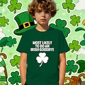 cheap St. Patrick's Tops-St. Patrick St. Paddy's Day Boys' 3D Graphic Four Leaf Clover Funny Slang 67 T shirt Tee Short Sleeve 3D Print Summer Spring Sports Fashion Streetwear Kids 4-12 Years Crew Neck Casual Daily Outdoor