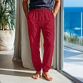 economico Vacanza-Per uomo Pantaloni di Lino Pantaloni Estivi Coulisse Elastico in vita Polsino elastico Semplice Comodità Traspirante Lunghezza intera Casuale Quotidiano All'aperto Vacanza Moda Blu Nero Elasticizzato