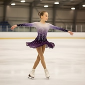 abordables Vestidos de Patinaje Artístico-Chaqueta de lana para patinaje artístico Vestido de patinaje artístico Chica Patinaje Sobre Hielo Vestidos Violeta Azul Retazos Costura asimétrica Elástico Entrenamiento Competición Ropa de Patinaje