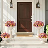  24 csokor művirág kültéri és beltéri használatra, műanyag művirágok százszorszépekkel és eukaliptusz levelekkel otthoni kerti dekorációhoz, verandára, ablakládába (mix fukszia lila színben)