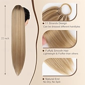 economico Code-Extension per capelli a coda di cavallo da donna, lunga coda di cavallo intrecciata con elastico, extension sintetica liscia a coda di cavallo intrecciata da 22 pollici (riflessi biondo dorato)