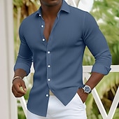 voordelige heren overhemd met knopen-Voor heren Overhemd Corduroyshirt Overhemd met knopen Marineblauw Blauw Lange mouw Effen Strijkijzer Casual Dagelijks Button-omlaag Kleding Katoen Modieus Streetwear Klassiek Casual