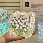 お買い得  装飾ライト-造花 DIY チューリップ キューブ ミラー ボックス ナイトライト、母の日、誕生日、ロマンチックな装飾のための花のディスプレイギフト &amp;家庭的な雰囲気、組み立てキット